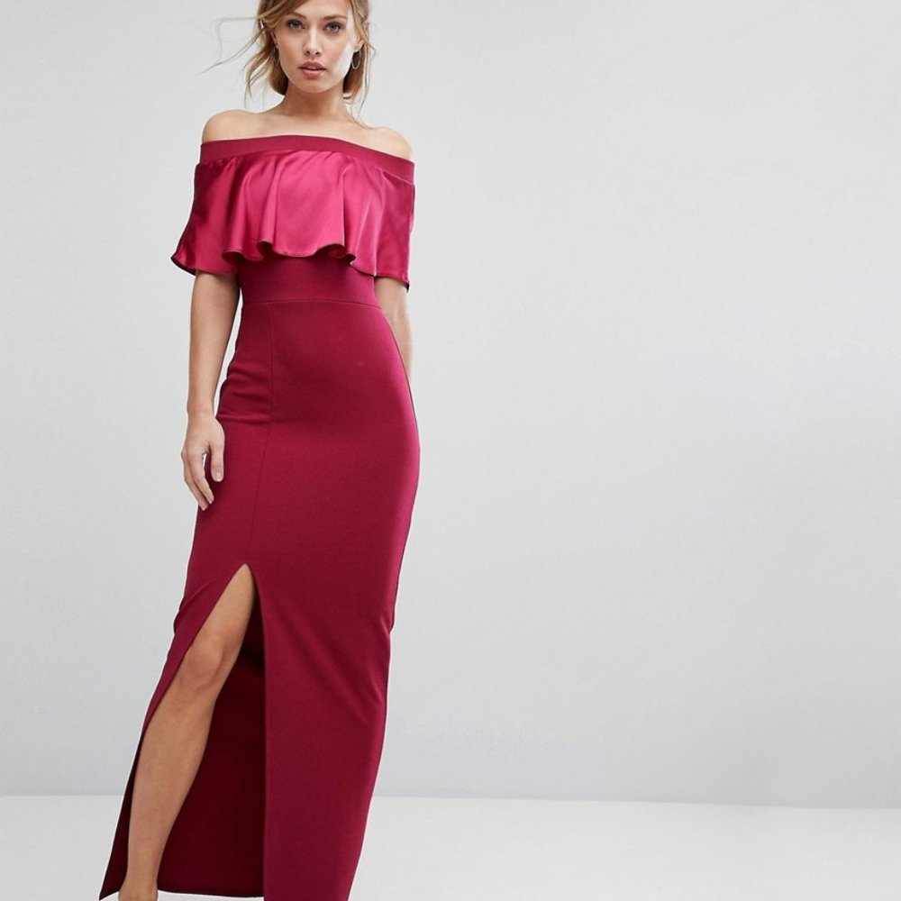 ASOS Satin Contrast Bardot Maxi Dress Size 10